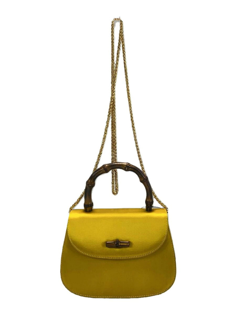 Gucci Bamboo Satin 2Way Chain Shoulder Bag vibrant yellow satin